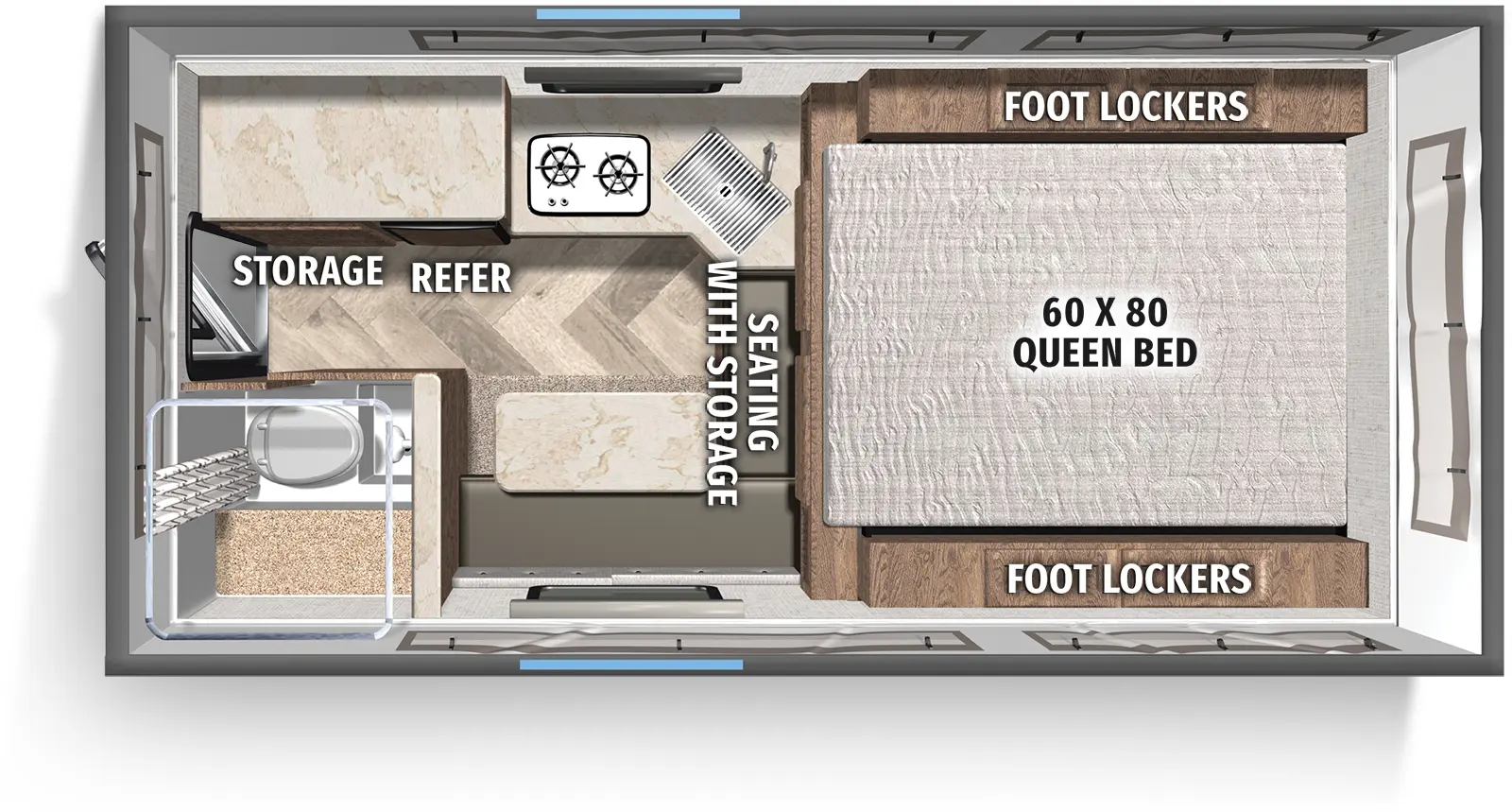 The Backpack Truck Camper SS-1251 floorplan features include: toilet.